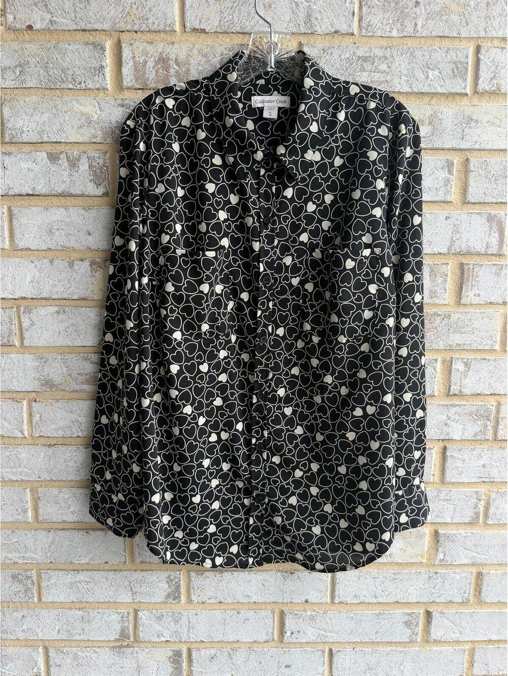 Coldwater Creek Long Sleeve Button Up Collared Black/Cream Shirt Women's Size XL